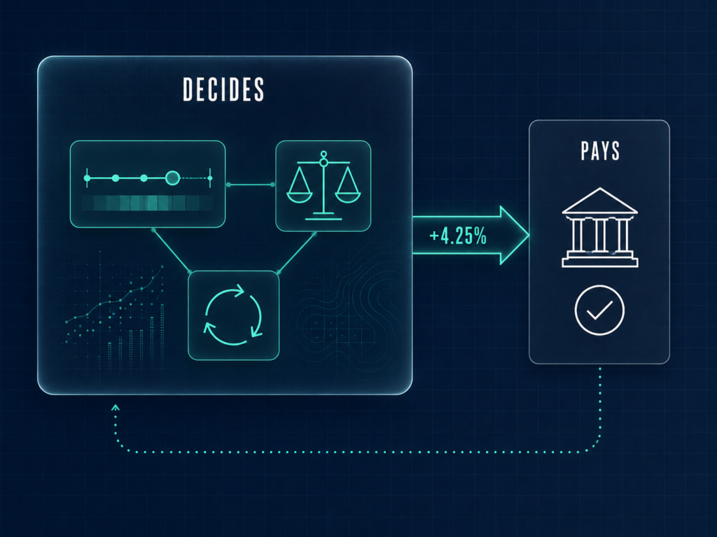 Diagram of compensation software modelling pay decisions and feeding one approved number into a simpler payroll system.